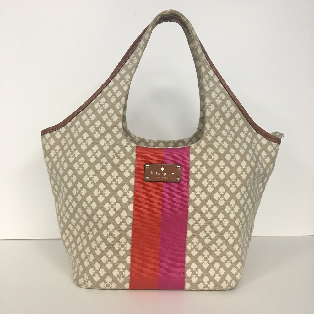 Kate Spade Canvas & Leather Shoulder Bag Tote Tan